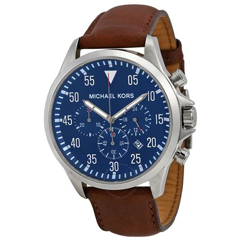 mens michael kors blue dial brown leather men's watch|Michael Kors gage watch.